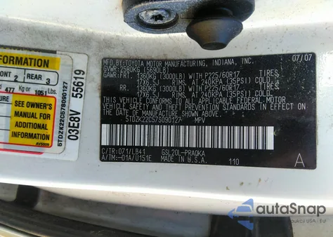 2007 Toyota Sienna Xle from USA, damaged, VIN 5TDZK22C57S090127
